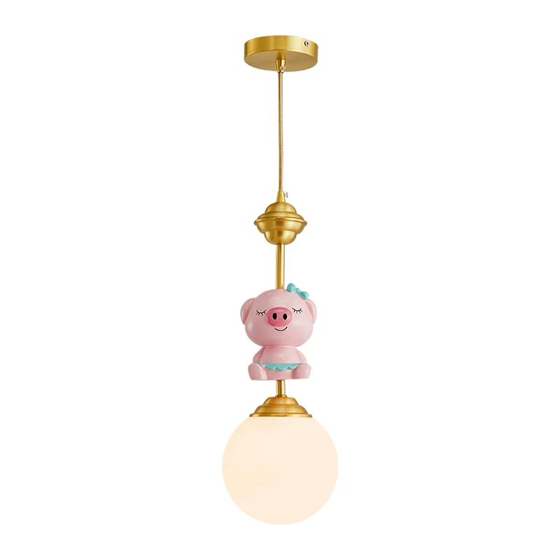 Varken hanglamp kinderstijl hars hanglamp met één lamp voor kinderkamer met bol opaal glazen kap goud Clearhalo