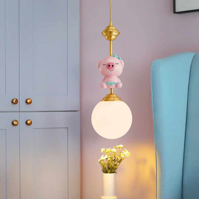 Varken hanglamp kinderstijl hars hanglamp met één lamp voor kinderkamer met bol opaal glazen kap goud Clearhalo