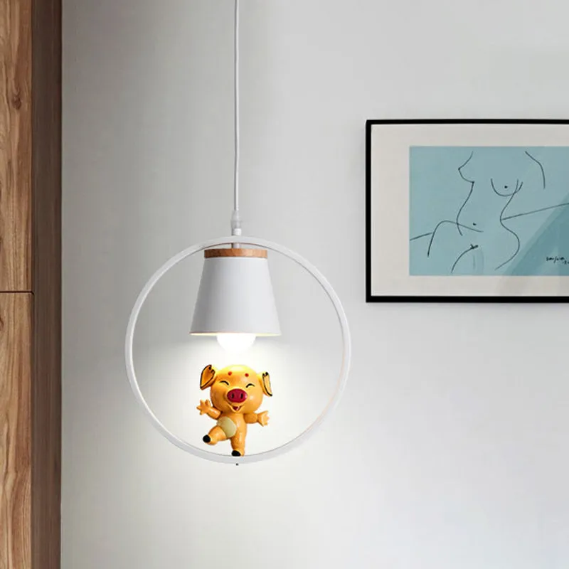 Varkenshars hanglamp Cartoon 1-lichts gele hanglamp met witte ring Clearhalo