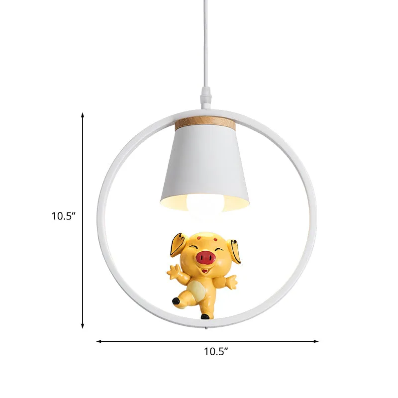 Varkenshars hanglamp Cartoon 1-lichts gele hanglamp met witte ring Clearhalo