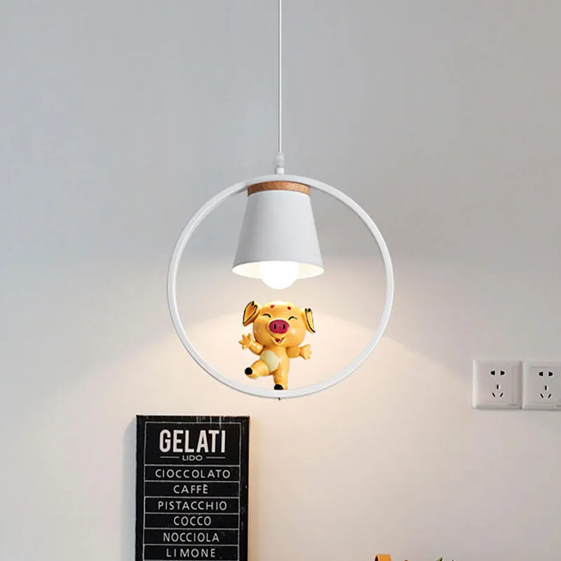Varkenshars hanglamp Cartoon 1-lichts gele hanglamp met witte ring Clearhalo