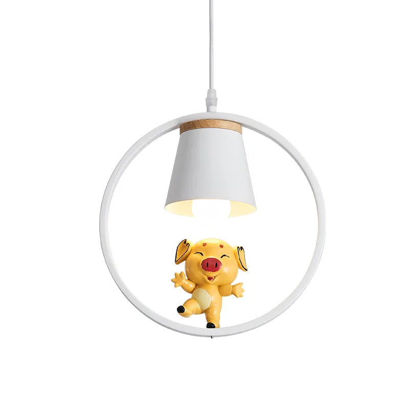 Varkenshars hanglamp Cartoon 1-lichts gele hanglamp met witte ring Clearhalo