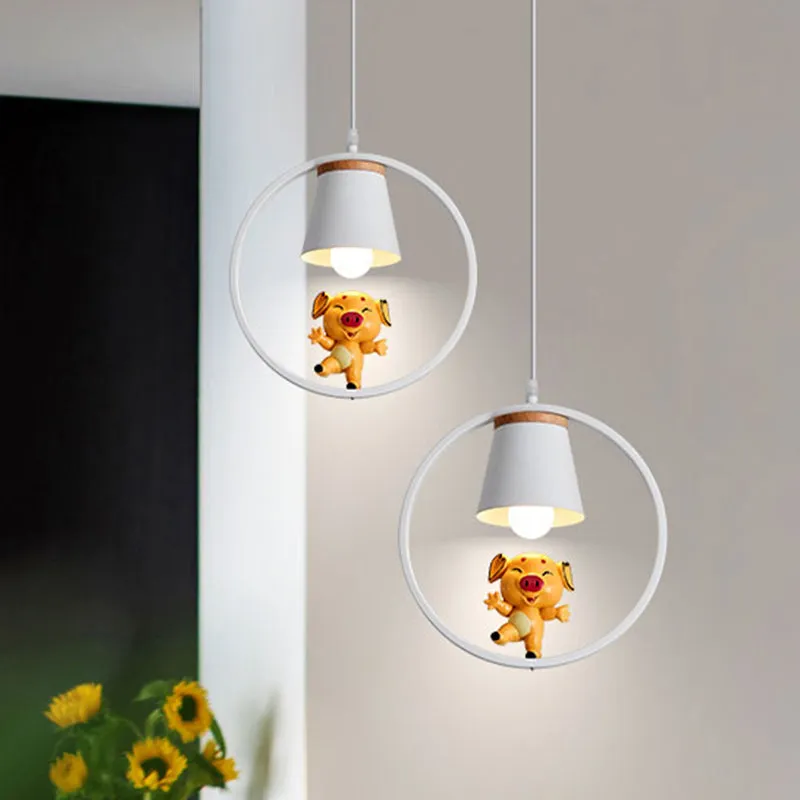 Varkenshars hanglamp Cartoon 1-lichts gele hanglamp met witte ring Clearhalo