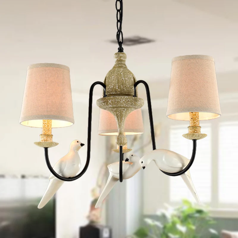 Vat hangende kroonluchter licht Scandinavische stof 3/6 koppen lichtbruin hangend plafondlicht Clearhalo