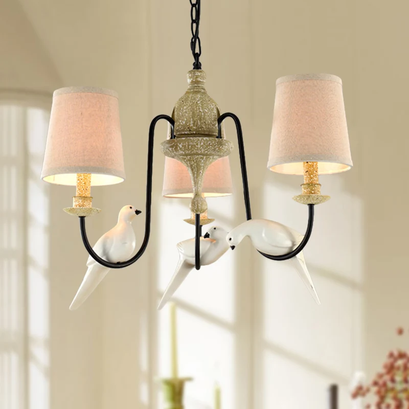 Vat hangende kroonluchter licht Scandinavische stof 3/6 koppen lichtbruin hangend plafondlicht Clearhalo