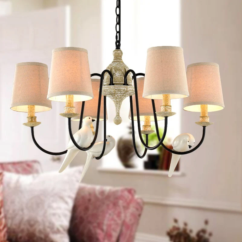 Vat hangende kroonluchter licht Scandinavische stof 3/6 koppen lichtbruin hangend plafondlicht Clearhalo