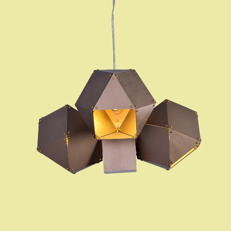 Veelvlakvorm plafondkroonluchter modernistisch aluminium 3-lichts restaurant hanglamp koffie Clearhalo