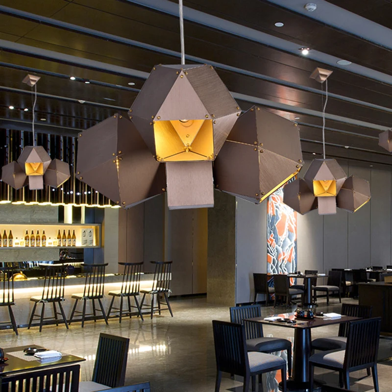 Veelvlakvorm plafondkroonluchter modernistisch aluminium 3-lichts restaurant hanglamp koffie Clearhalo