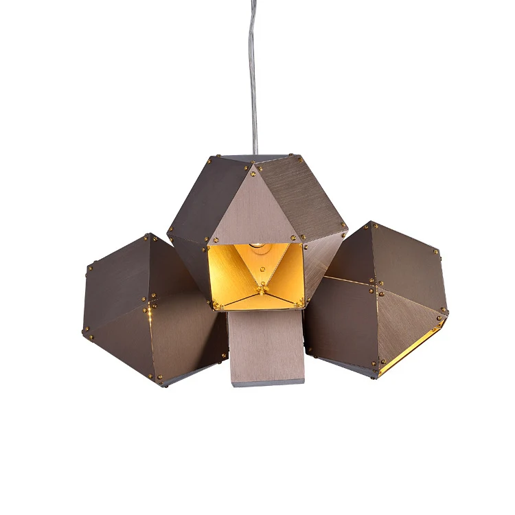 Veelvlakvorm plafondkroonluchter modernistisch aluminium 3-lichts restaurant hanglamp koffie Clearhalo