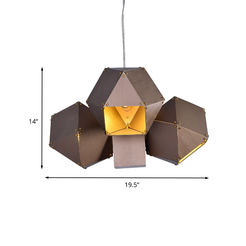 Veelvlakvorm plafondkroonluchter modernistisch aluminium 3-lichts restaurant hanglamp koffie Clearhalo