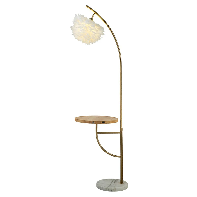 Veren halfrond schaduw vloerlamp moderne 1-lamp gouden staande lamp met houten dienblad Clearhalo
