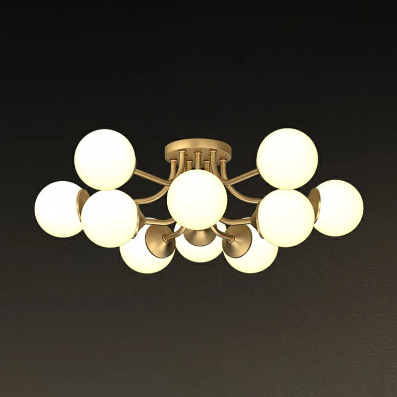 Vergulde bol semi-inbouw kroonluchter postmodern opaal glazen plafondlamp voor woonkamer Clearhalo
