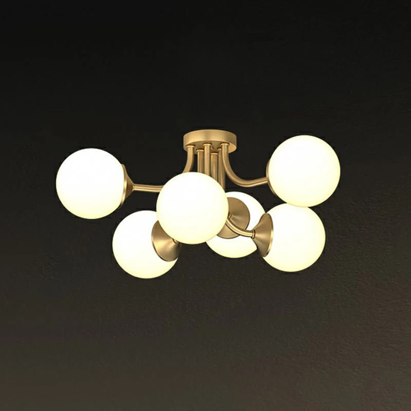 Vergulde bol semi-inbouw kroonluchter postmodern opaal glazen plafondlamp voor woonkamer Clearhalo