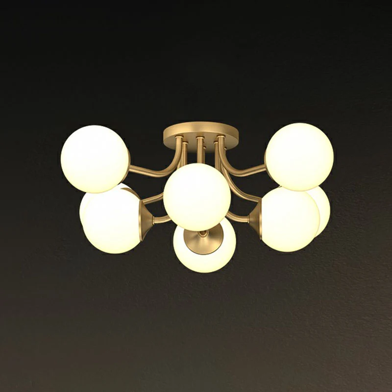 Vergulde bol semi-inbouw kroonluchter postmodern opaal glazen plafondlamp voor woonkamer Clearhalo