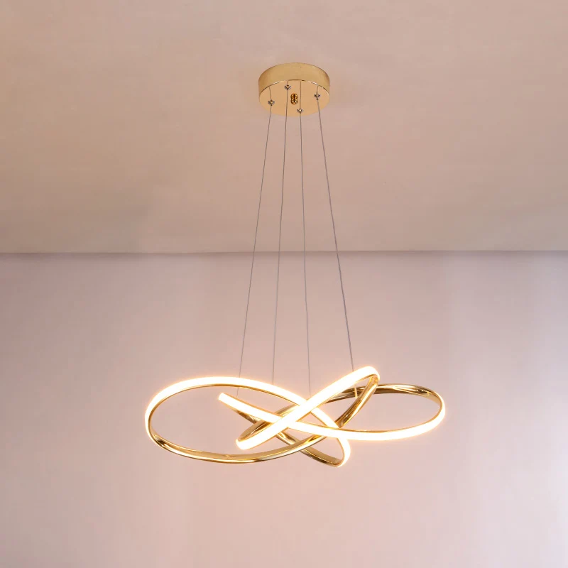 Vergulde cirkelvormige hangende kroonluchter Minimalistische metalen LED-hanglamp voor restaurant Clearhalo