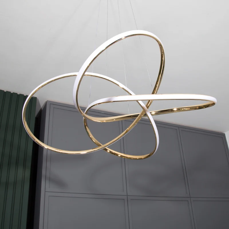 Vergulde cirkelvormige hangende kroonluchter Minimalistische metalen LED-hanglamp voor restaurant Clearhalo
