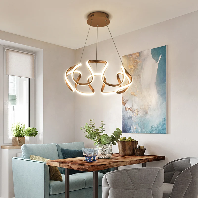 Vergulde curven LED-hanglamp Eenvoud Acryl kroonluchterlicht voor eetkamer Clearhalo