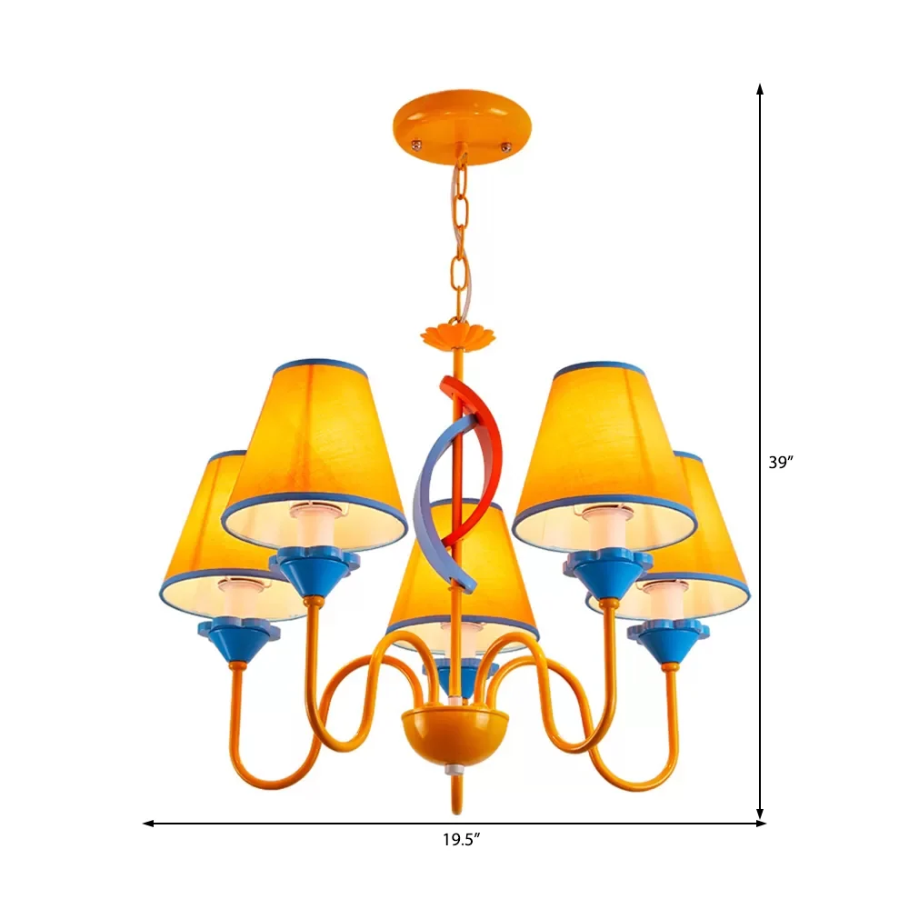 Verpleegkamer taps toelopende schaduw kroonluchter stof metaal 5 koppen moderne felgekleurde hanglamp Clearhalo
