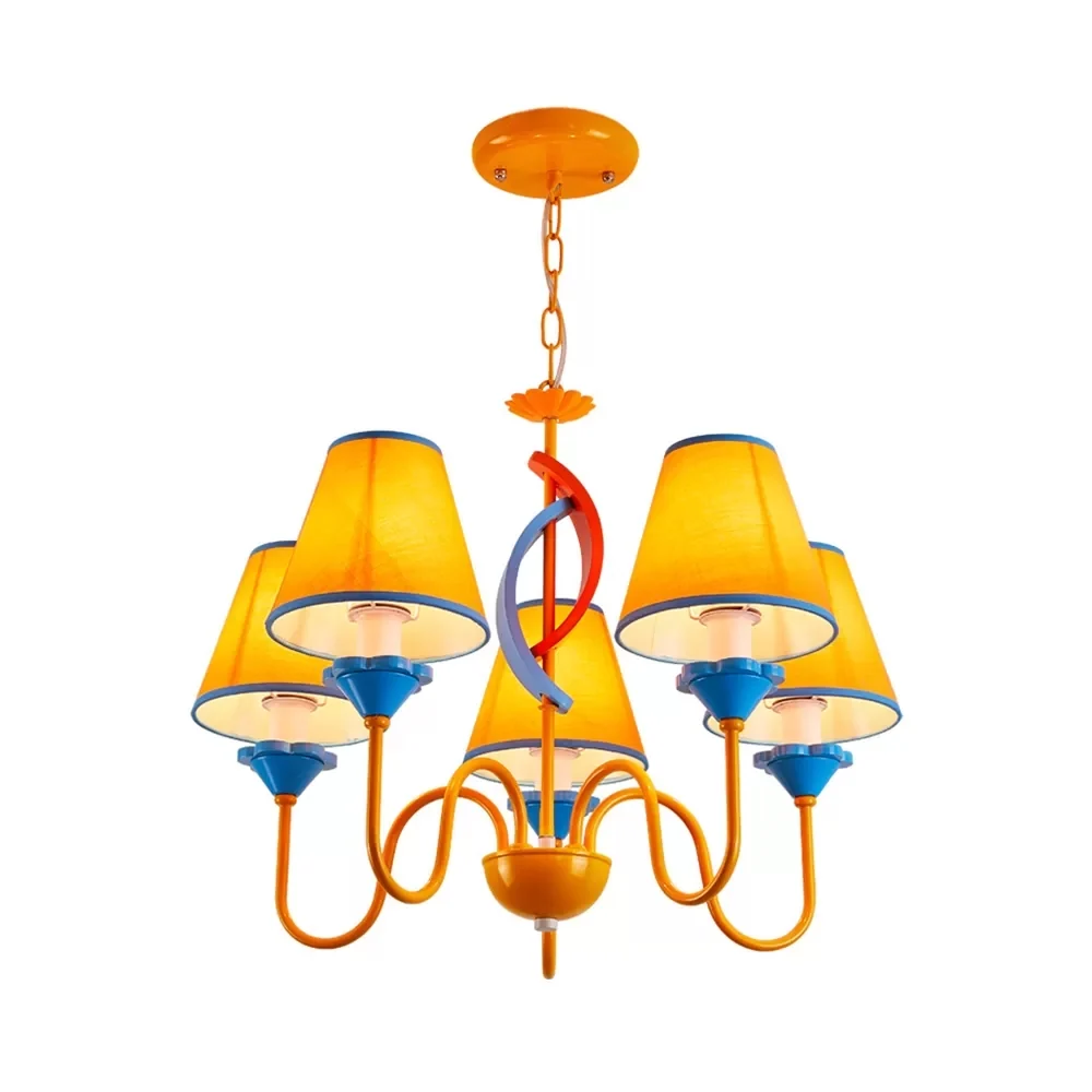 Verpleegkamer taps toelopende schaduw kroonluchter stof metaal 5 koppen moderne felgekleurde hanglamp Clearhalo