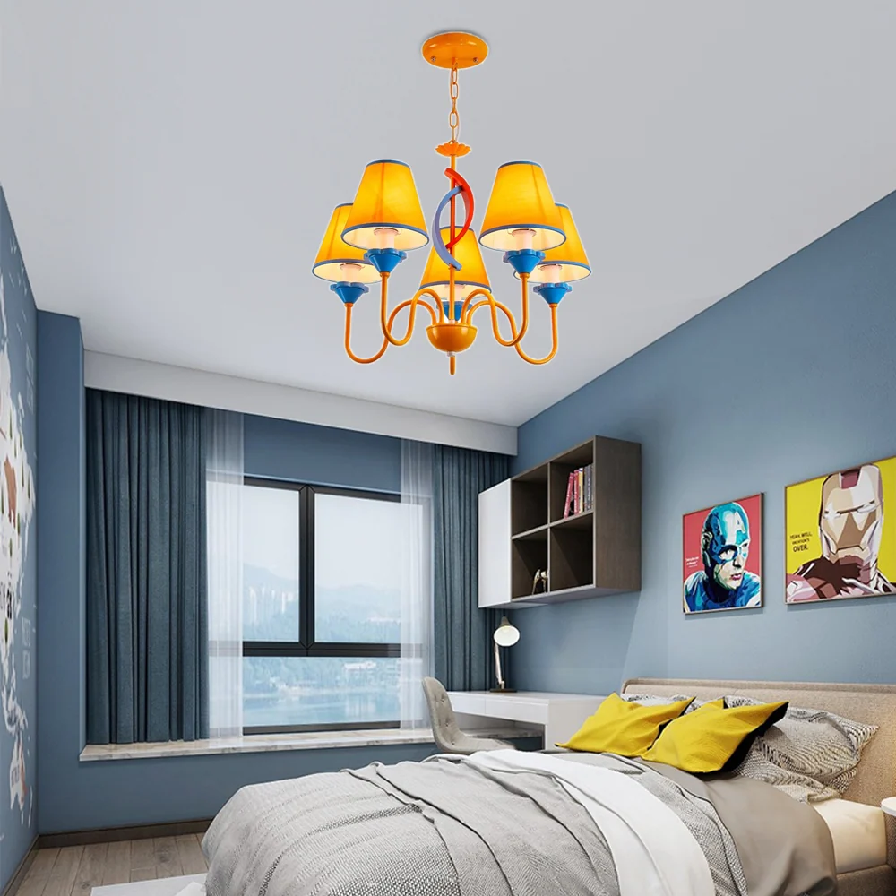 Verpleegkamer taps toelopende schaduw kroonluchter stof metaal 5 koppen moderne felgekleurde hanglamp Clearhalo