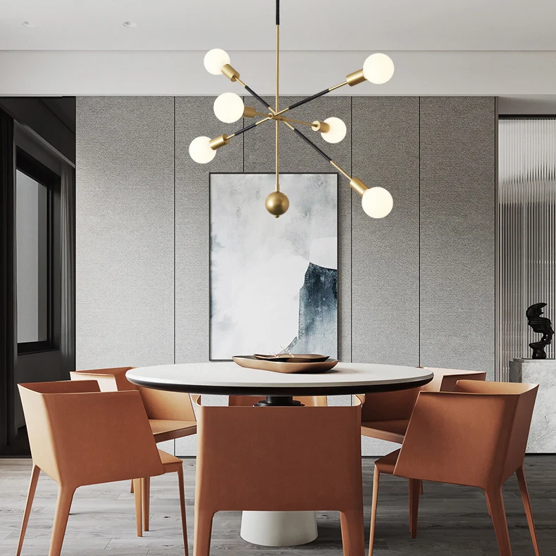 Verstelbare lineaire arm kroonluchter licht 6 lampen moderne metalen hanglamp voor restaurant Clearhalo