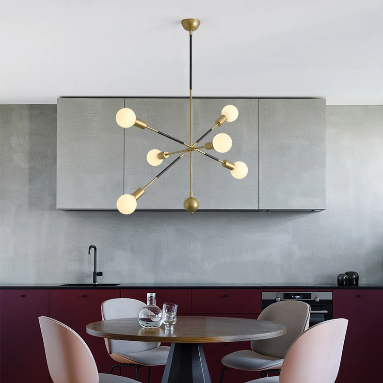 Verstelbare lineaire arm kroonluchter licht 6 lampen moderne metalen hanglamp voor restaurant Clearhalo