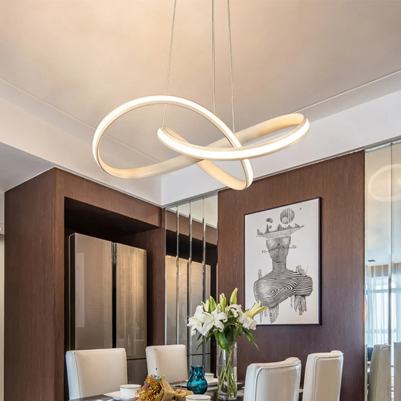 Verstrengelde kroonluchter licht moderne stijl aluminium LED eetkamer hanglamp zwart/wit/koffie, 19,5"/27,5" W Clearhalo