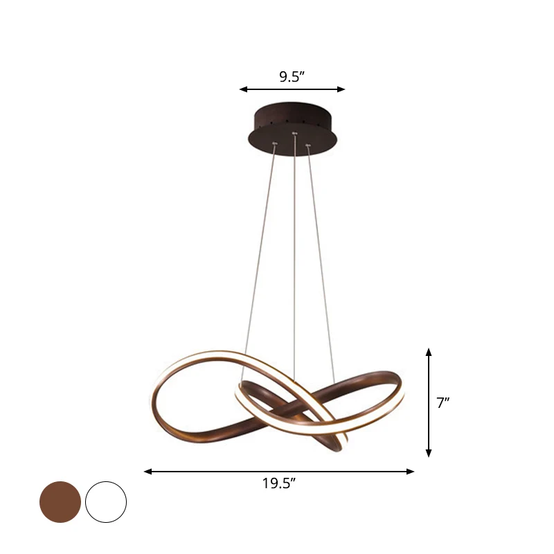 Verstrengelde kroonluchter licht moderne stijl aluminium LED eetkamer hanglamp zwart/wit/koffie, 19,5"/27,5" W Clearhalo