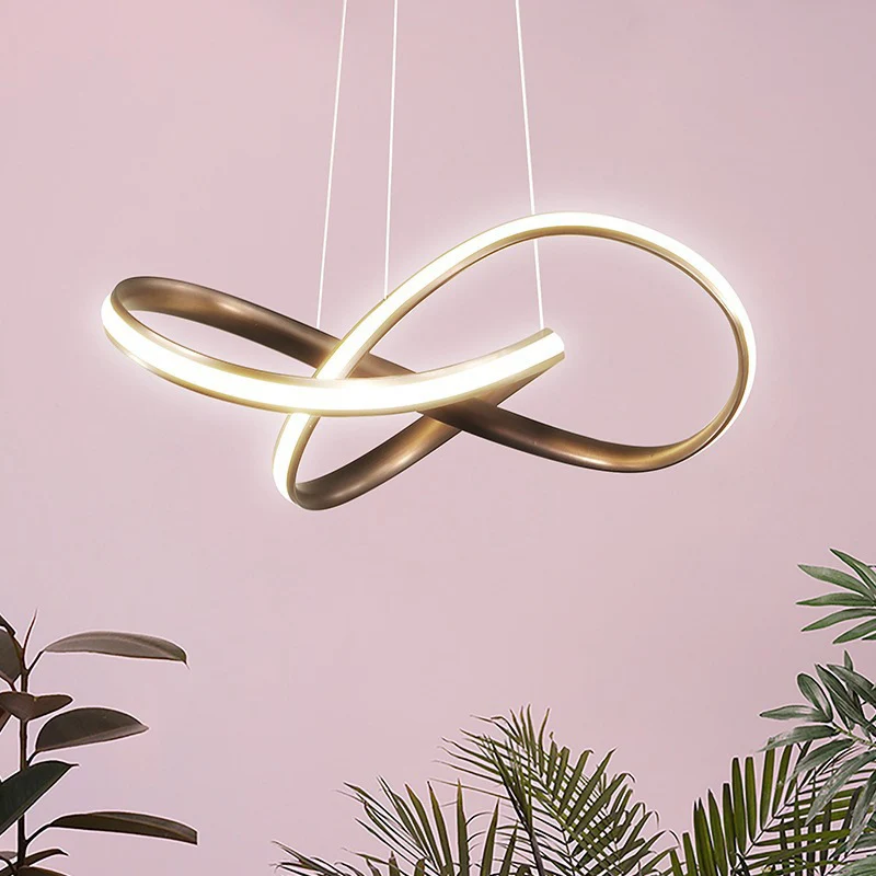 Verstrengelde kroonluchter licht moderne stijl aluminium LED eetkamer hanglamp zwart/wit/koffie, 19,5"/27,5" W Clearhalo