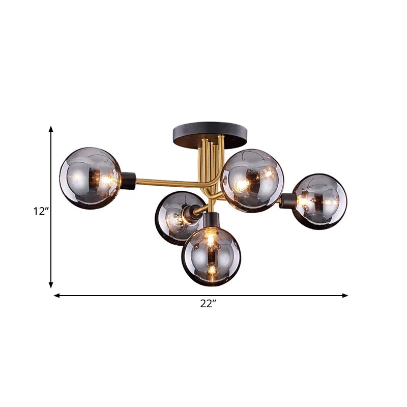 Vertakking Keuken Plafondarmatuur Rook Gesloten Glas 5 Lampen Retro Stijl Semi Inbouwlamp Messing Clearhalo