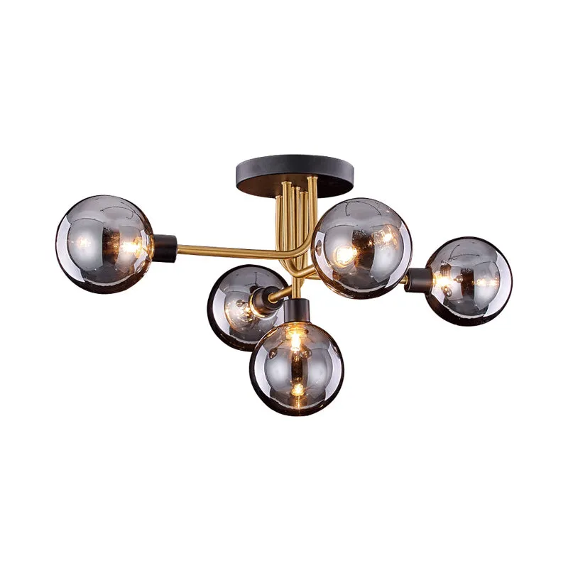 Vertakking Keuken Plafondarmatuur Rook Gesloten Glas 5 Lampen Retro Stijl Semi Inbouwlamp Messing Clearhalo