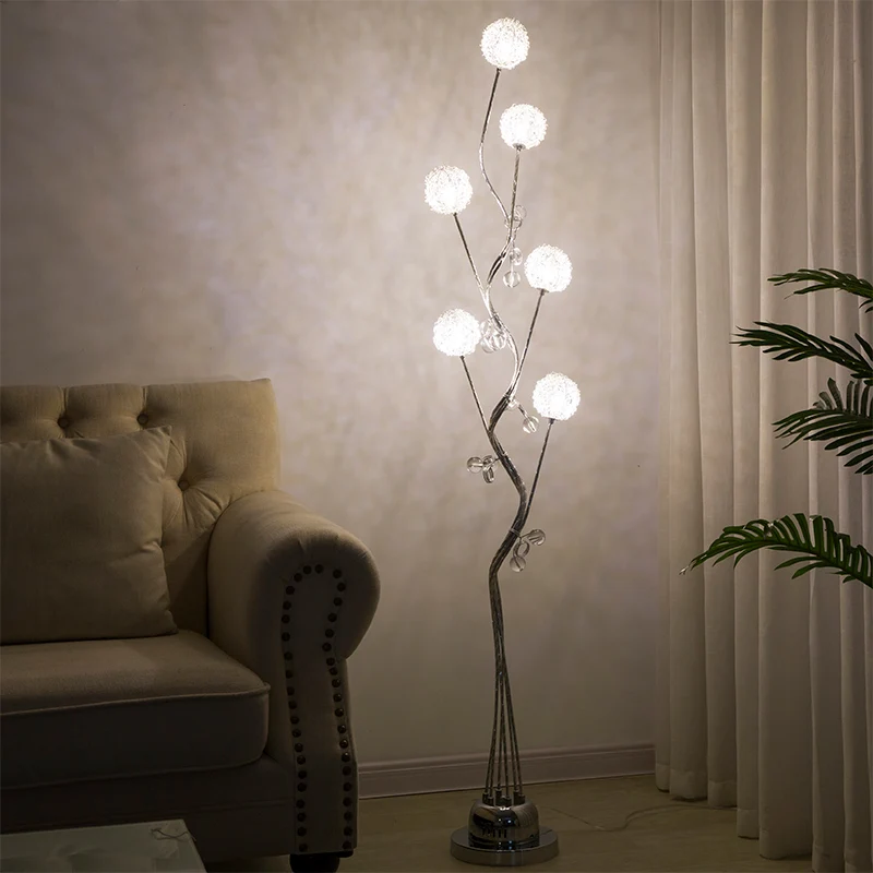 Vertakte aluminium vloerlamp Art Decor Woonkamer LED-staande lamp met bolontwerp zilver Clearhalo
