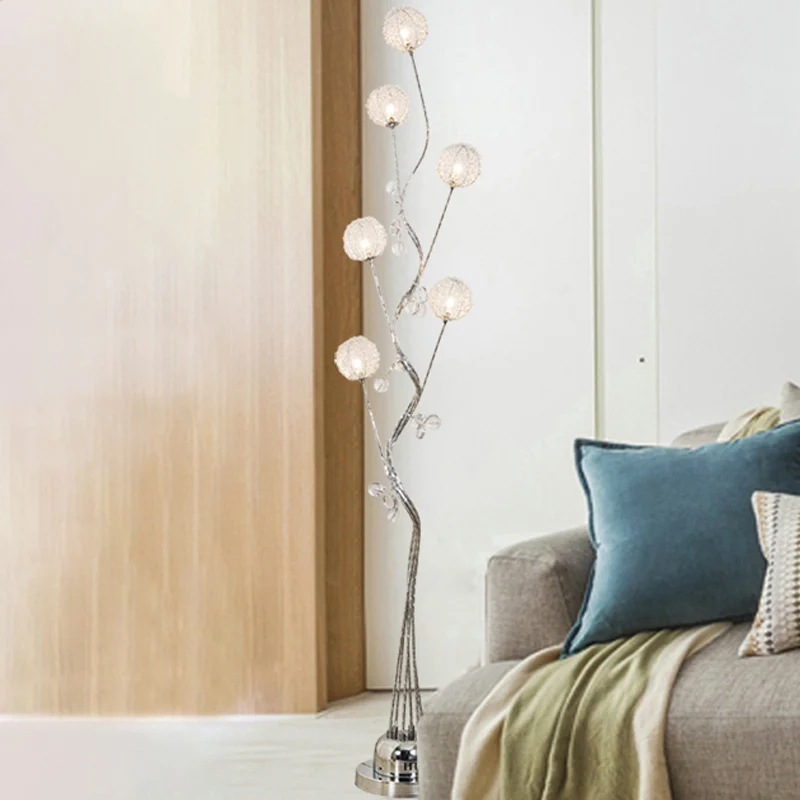 Vertakte aluminium vloerlamp Art Decor Woonkamer LED-staande lamp met bolontwerp zilver Clearhalo