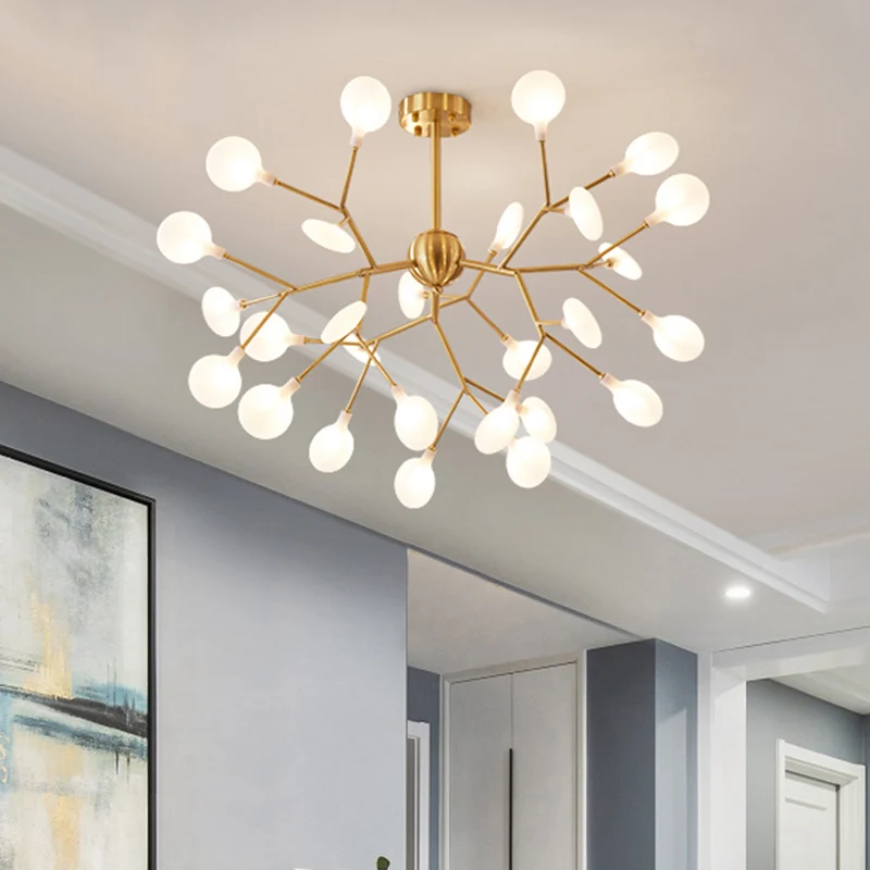 Vertakte Firefly acryl kroonluchter hanglamp Nordic Gold LED hanglamp voor slaapkamer Clearhalo