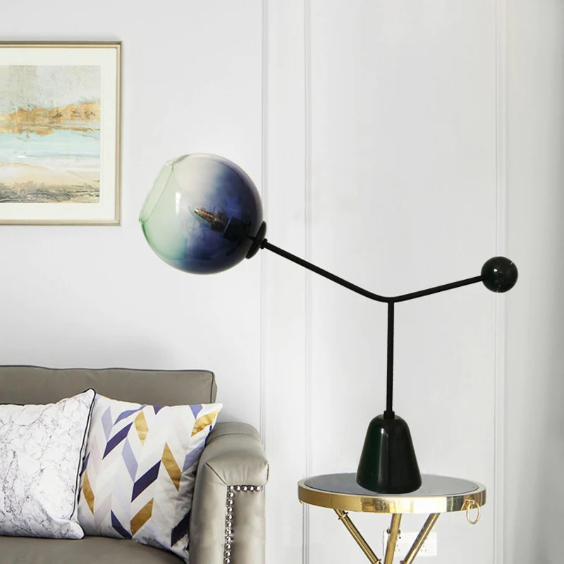 Vervagend blauw glas, bloemachtig nachtlampje, nieuwigheid, modern, 1 lamp, zwarte tafellamp Clearhalo