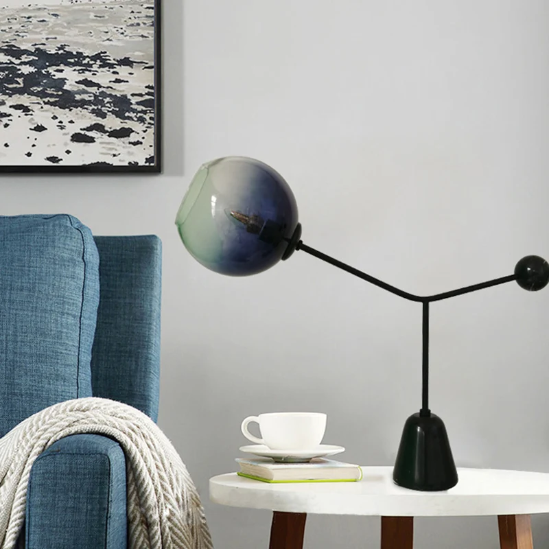 Vervagend blauw glas, bloemachtig nachtlampje, nieuwigheid, modern, 1 lamp, zwarte tafellamp Clearhalo