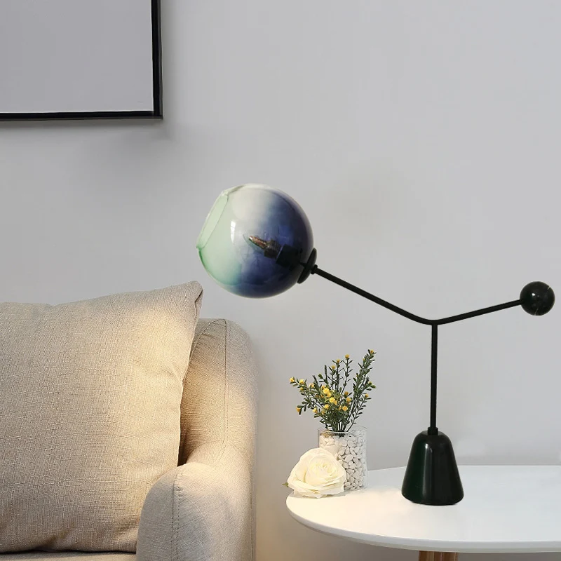 Vervagend blauw glas, bloemachtig nachtlampje, nieuwigheid, modern, 1 lamp, zwarte tafellamp Clearhalo