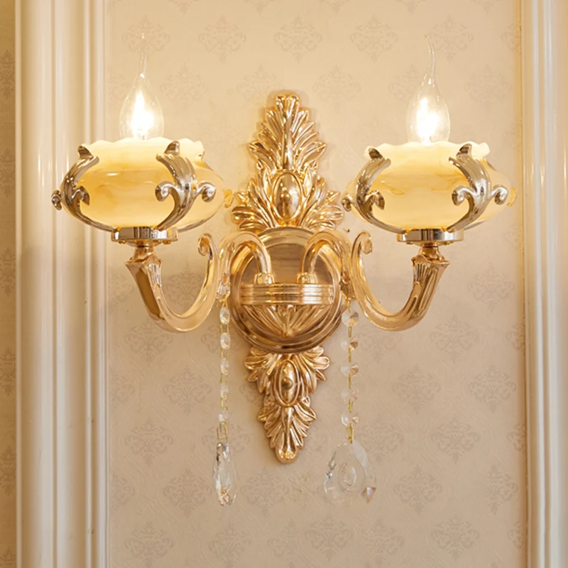 Verweerde zinkkleurige wandlamp Vintage imitatie Jade gang wandlamp met kristallen accent Clearhalo