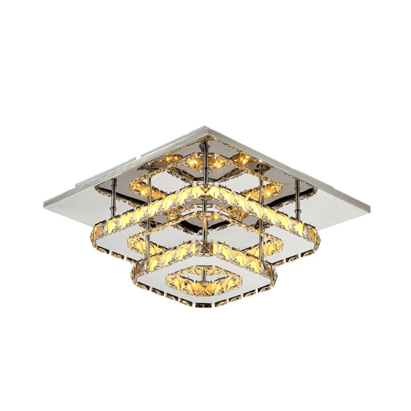 Vierkant gelaagde inbouwlamp Moderne amberkleurige kristallen blokplafondlamp chroom Clearhalo