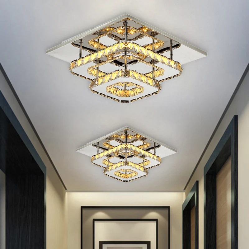 Vierkant gelaagde inbouwlamp Moderne amberkleurige kristallen blokplafondlamp chroom Clearhalo