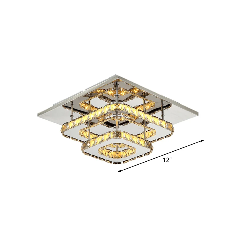 Vierkant gelaagde inbouwlamp Moderne amberkleurige kristallen blokplafondlamp chroom Clearhalo