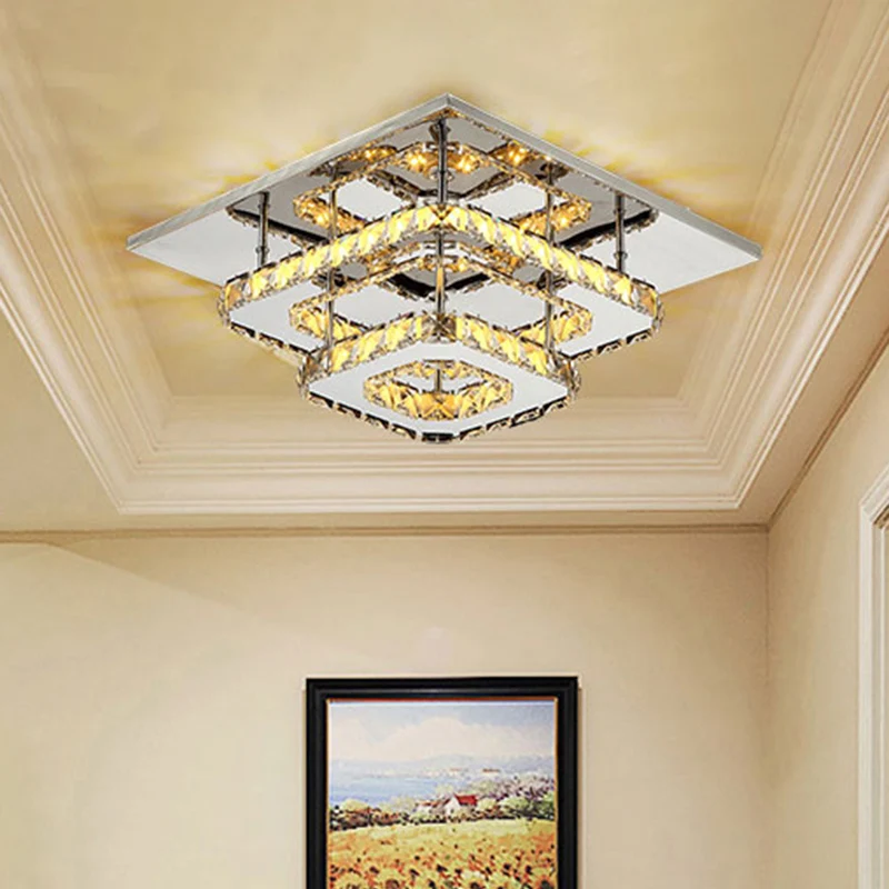 Vierkant gelaagde inbouwlamp Moderne amberkleurige kristallen blokplafondlamp chroom Clearhalo