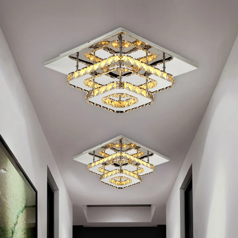 Vierkant gelaagde inbouwlamp Moderne amberkleurige kristallen blokplafondlamp chroom Clearhalo