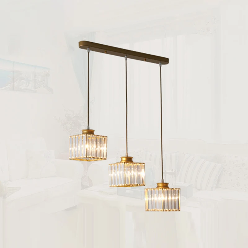 Vierkante eetkamer multi-plafondlamp Minimalistisch kristal 3-kops hangende verlichting Clearhalo