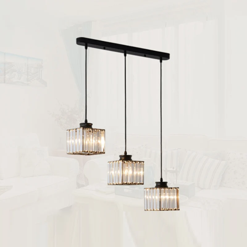 Vierkante eetkamer multi-plafondlamp Minimalistisch kristal 3-kops hangende verlichting Clearhalo