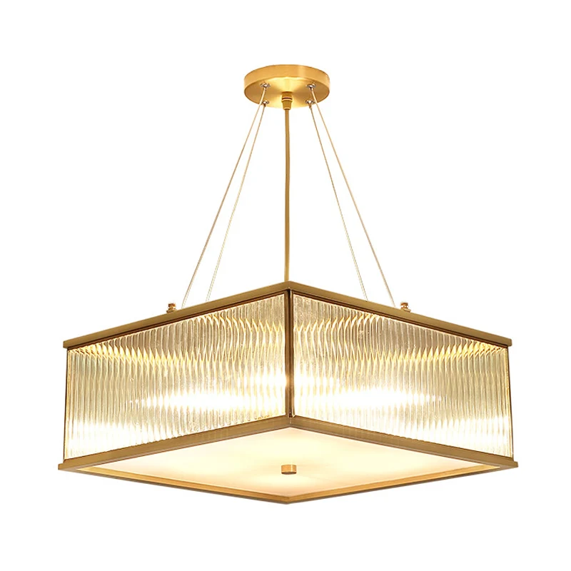 Vierkante helder gefacetteerde kristallen hanglamp postmoderne 4-lichts messing hangende kroonluchter Clearhalo