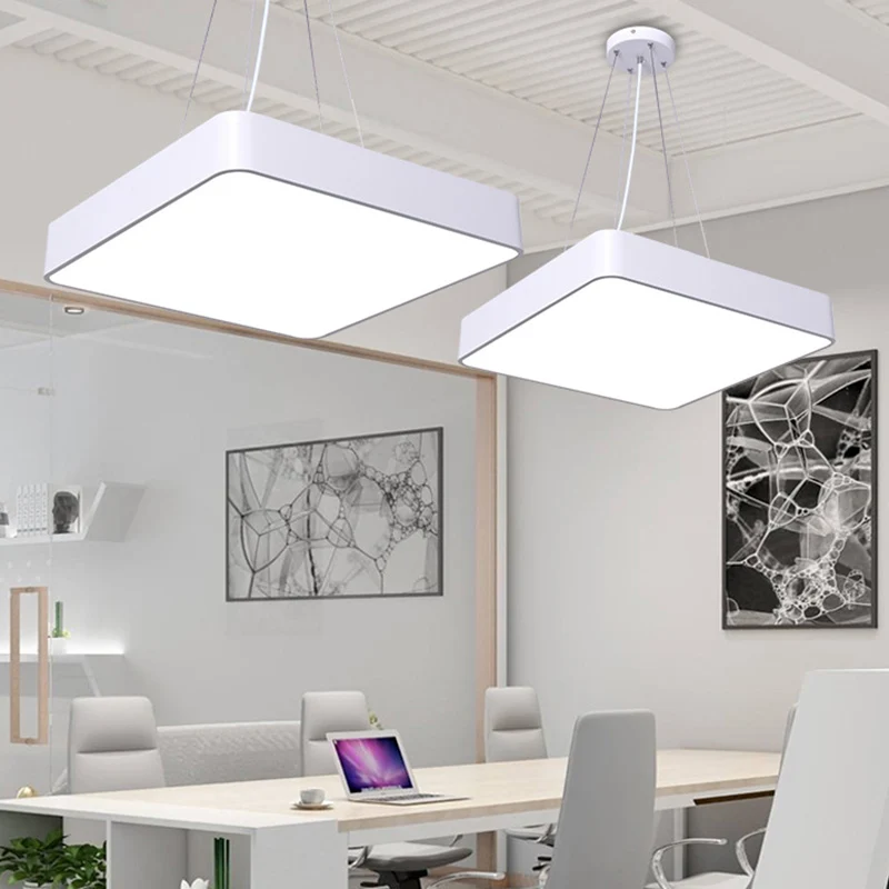 Vierkante kantoorhanglamp Metaal Nordic LED Commerciële hanglamp met diffuser Clearhalo