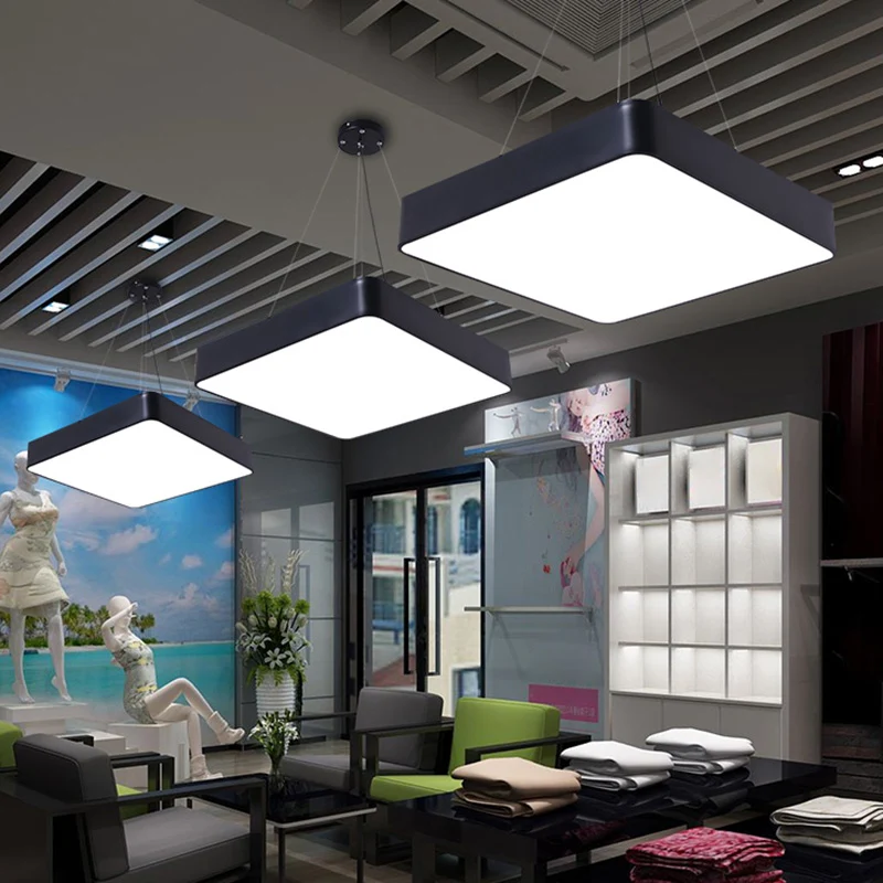 Vierkante kantoorhanglamp Metaal Nordic LED Commerciële hanglamp met diffuser Clearhalo