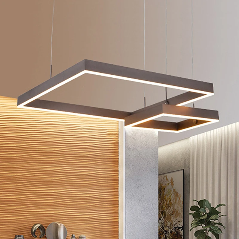 Vierkante kroonluchter licht eigentijds acryl LED 2/3 lichts bruin slaapkamer plafondhanger warm/wit licht Clearhalo