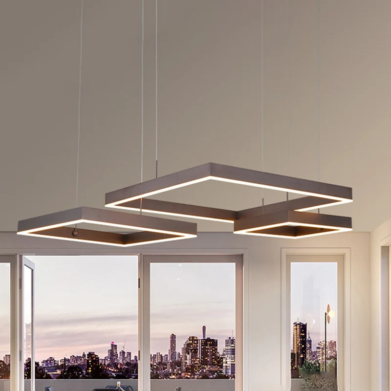 Vierkante kroonluchter licht eigentijds acryl LED 2/3 lichts bruin slaapkamer plafondhanger warm/wit licht Clearhalo